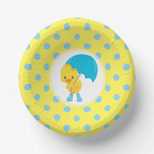 Ducky with Umbrella Baby Shower Paper Plate