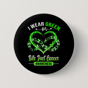 Duct Cancer Awareness I Wear Green Butterfly Heart 2 Inch Round Button