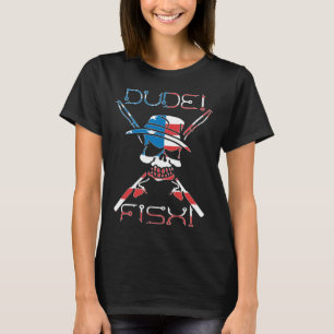 Dude Fish Skull & Fishing Rod American Flag T-Shirt