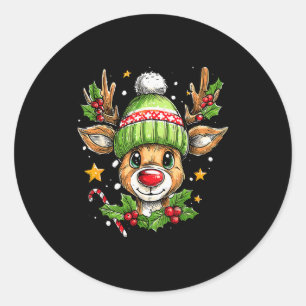 Dude Reindeer Christmas Lights Cozy Reindeer Boy X Classic Round Sticker
