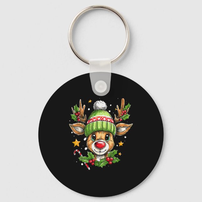 Dude Reindeer Christmas Lights Cozy Reindeer Boy X Keychain (Front)