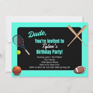 Dude Sports Birthday Party Invitation