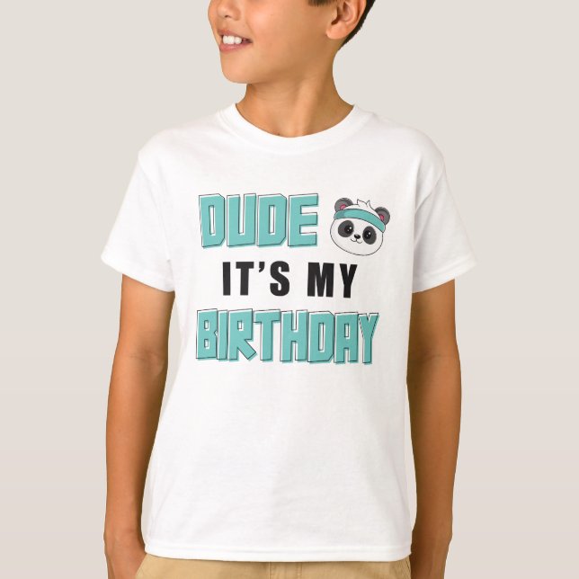Dude Teal and Black Panda Birthday Boy T-Shirt (Front)