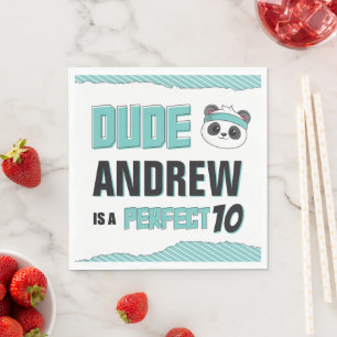 Dude Teal and Black Panda Birthday Party Napkin