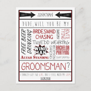 Dude, Will you be my Groomsman? Red/Black Collage Invitation