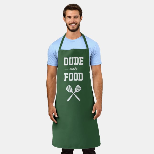 Dude with the Food Funny Hunter Green Grilling Apron (Worn)