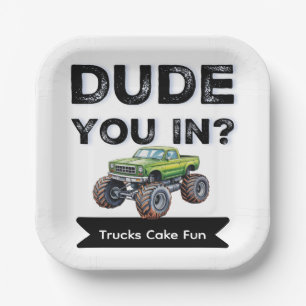 Dude You In? Black typography Boy Birthday Party Paper Plate