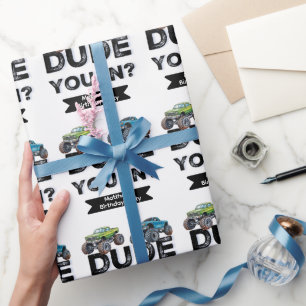 Dude You In? Black typography Boy Birthday Party Wrapping Paper