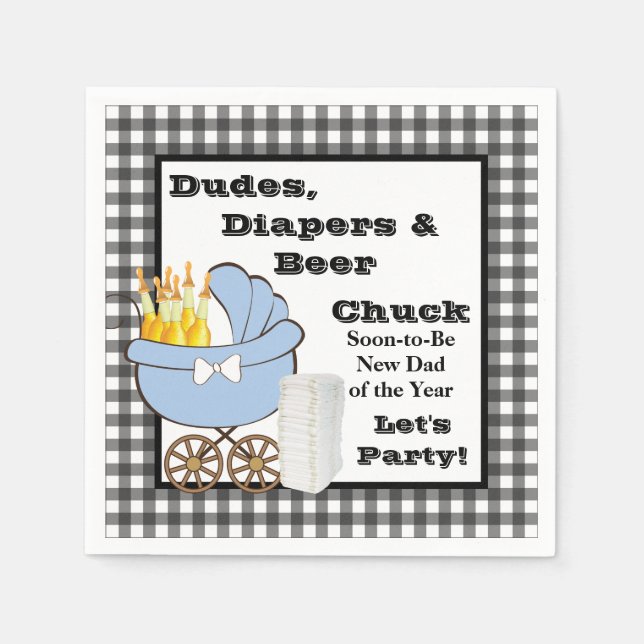 Dudes, Diapers and Beer Daddy Shower Party Napkins (Front)
