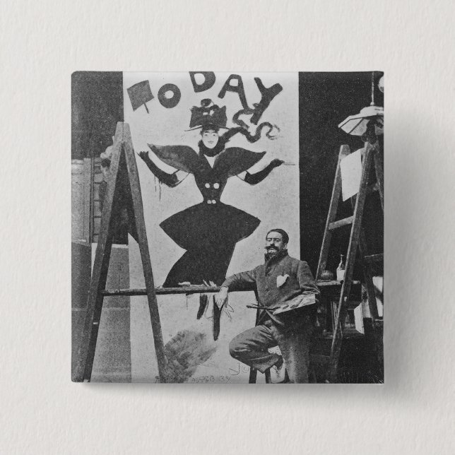 Dudley Hardy painting a poster 2 Inch Square Button (Front)