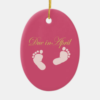 Due in April Baby Feet Design Ceramic Ornament