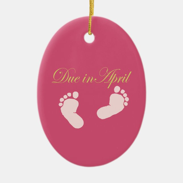 Due in April Baby Feet Design Ceramic Ornament (Front)