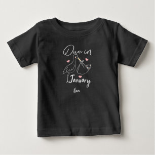 Due In January Funny Swan Carrying A Cute New Baby T-Shirt