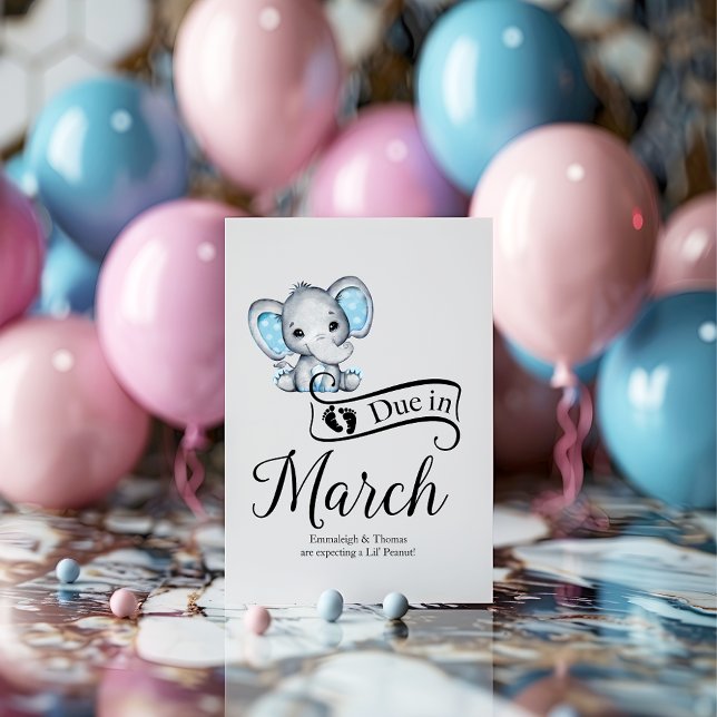 Due in March Little Peanut Baby Boy Elephant Postcard (Creator Uploaded)