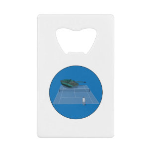 Duel Between a Tank and a Tennis Player Credit Card Bottle Opener