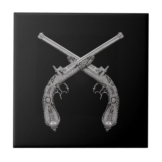 Duelling Antique Guns Black Tile (Front)
