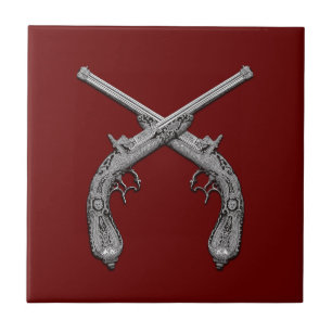Duelling Antique Guns Maroon Tile