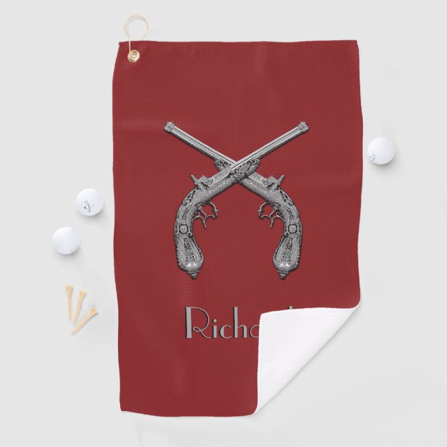Duelling Antique Guns Personalized Golf Towel (InSitu)