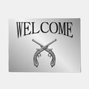 Duelling Pistols Silver Welcome Doormat