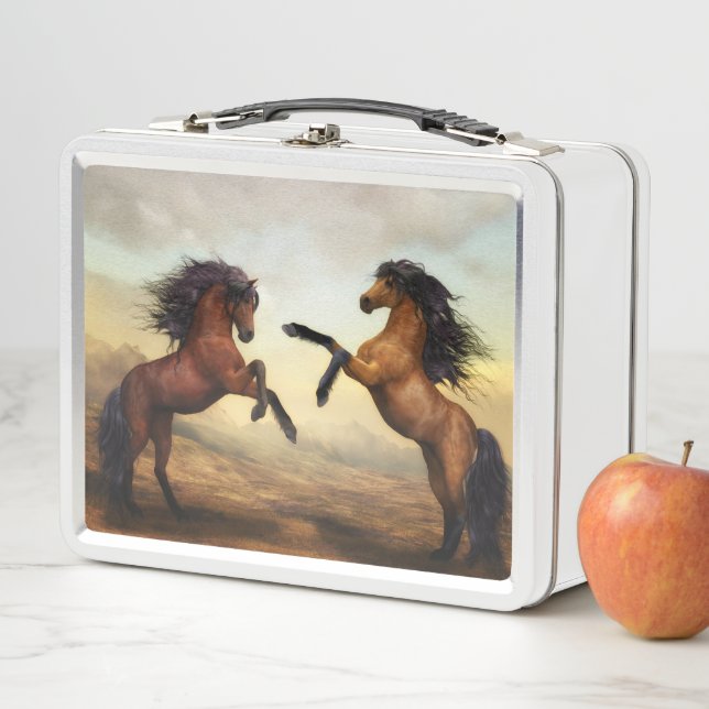 Duelling Stallions Painting Metal Lunch Box (In Situ)