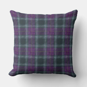 Duelling Tartans Green and Purple Throw Pillow