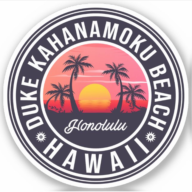 Duke Kahanamoku Beach Hawaii Retro Palm Trees 60s (Front)