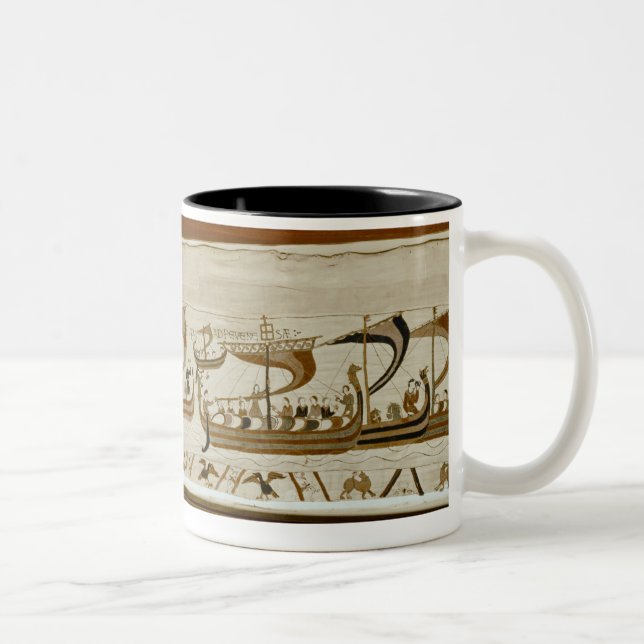 Duke William and his fleet cross Pevensey Two-Tone Coffee Mug (Right)