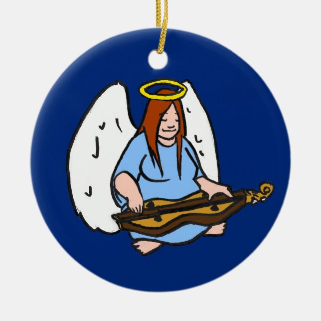 Dulcimer Angel Ceramic Ornament (Front)