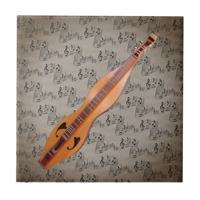 DULCIMER ON MUSIC NOTES CERAMIC TILE (Front)