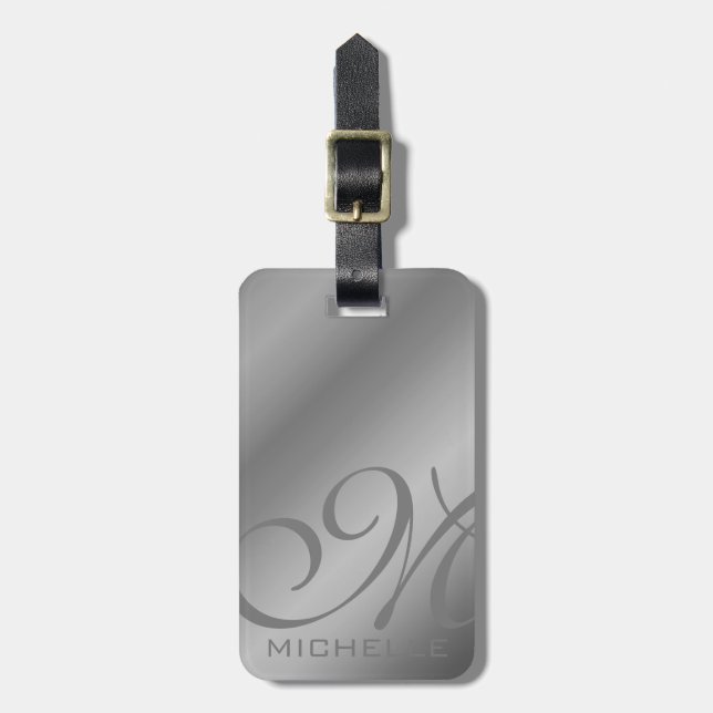 Dull Metallic Script Monogrammed Luggage Tag (Front Vertical)