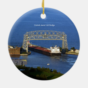 Duluth Aerial Lift Bridge & Boat double sided Ceramic Ornament