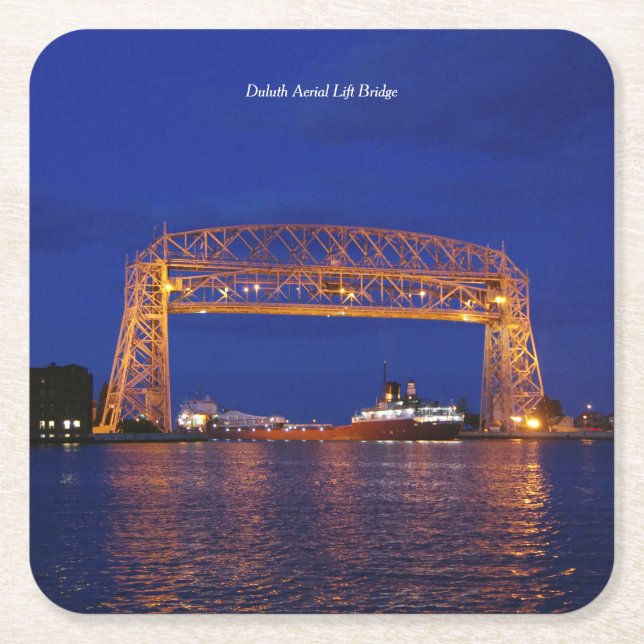 Duluth Aerial Lift Bridge & John G. Munson Square Paper Coaster (Front)