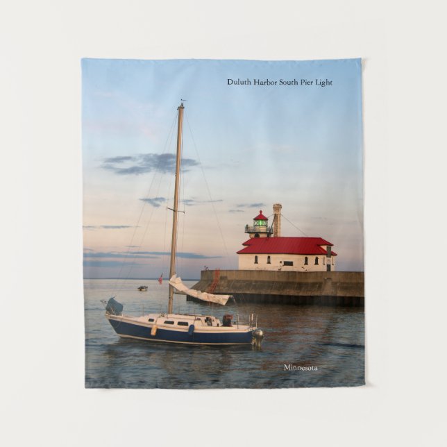 Duluth Harbour North Pier Light & Boat tapestry (Front)