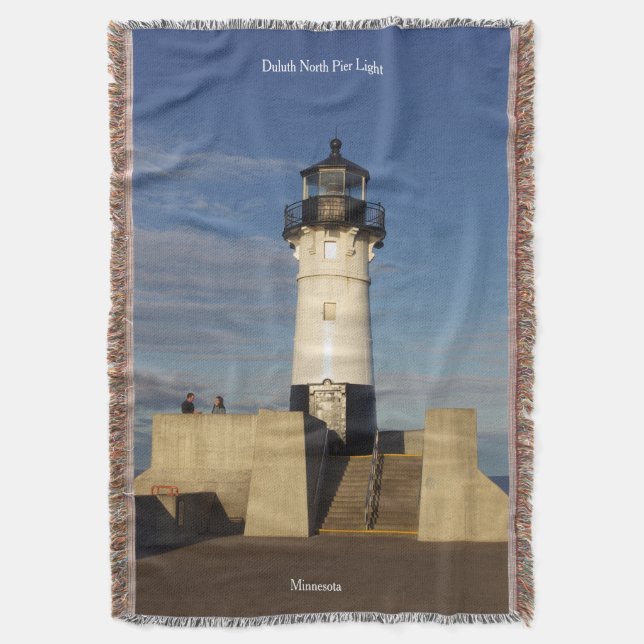 Duluth Harbour North Pier Light throw blanket (Front Vertical)
