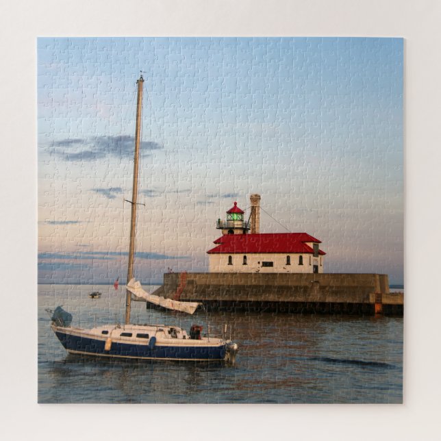 Duluth Harbour South Pier Light & Sailboat Jigsaw Puzzle (Vertical)