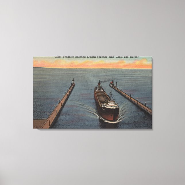 Duluth, MN - View of Freighter Entering Ship Canvas Print (Front)