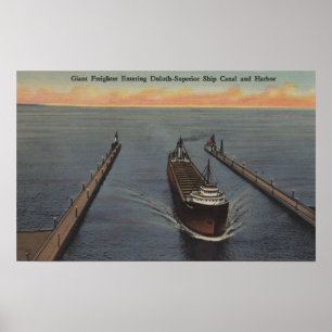 Duluth, MN - View of Freighter Entering Ship Poster