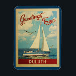 Duluth Sailboat Vintage Travel Minnesota Magnet<br><div class="desc">This Greetings From Duluth Minnesota vintage travel nautical design features a boat sailing on the water with seagulls and a blue sky filled with gorgeous puffy white clouds.</div>