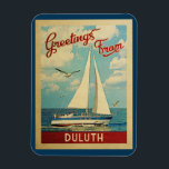 Duluth Sailboat Vintage Travel Minnesota Magnet<br><div class="desc">This Greetings From Duluth Minnesota vintage travel nautical design features a boat sailing on the water with seagulls and a blue sky filled with gorgeous puffy white clouds.</div>