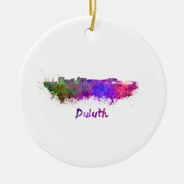 Duluth skyline in watercolor ceramic ornament (Front)