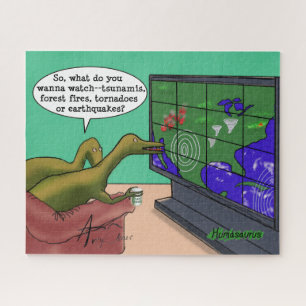 Dumb Dinosaurs Watch Signs of Climate Change on TV Jigsaw Puzzle