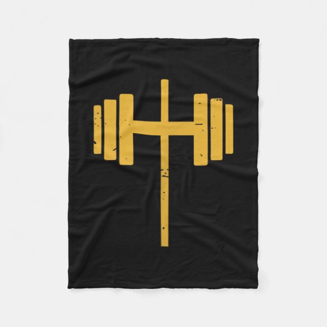 Dumbbell Cross Barbell Jesus Funny Christian Worko Fleece Blanket (Front)