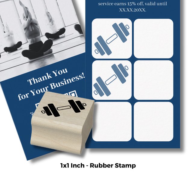 Dumbbell Icon – 1" Square - Fitness Loyalty Rubber Stamp (Dumbbell Icon – 1" Square - Fitness Loyalty Rubber Stamp)