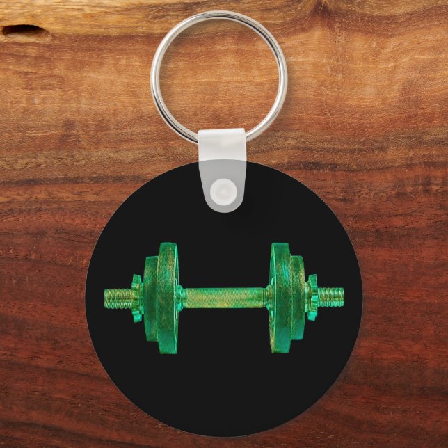 Dumbbell Retro Bodybuilder Gym Fitness Or Coach Keychain (Front)