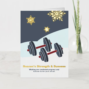 Dumbbell Season's Strength & Success Grey & White Foil Greeting Card