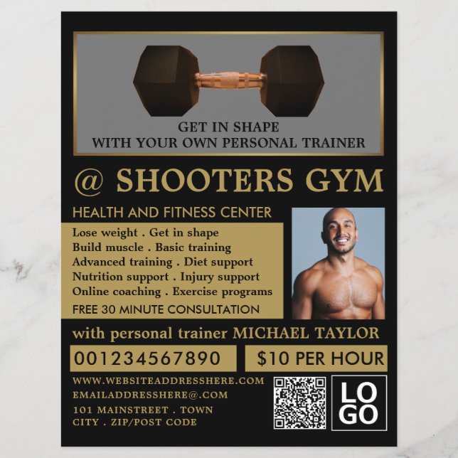 Dumbbell Weight, Personal trainer, Gym Advertising Flyer (Front)