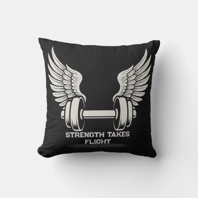 Dumbbell with Angel Wings Throw Pillow  (Front)