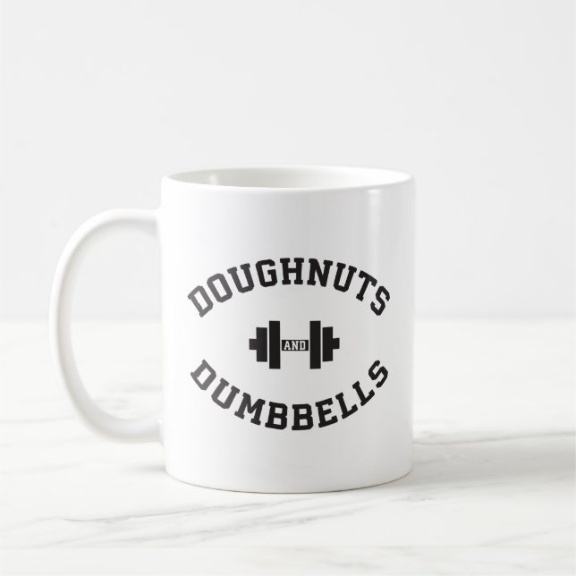 Dumbbells And Doughnuts - Funny Gym Workout Coffee Mug (Left)