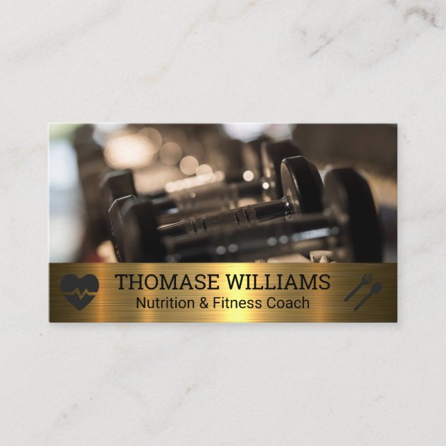 Dumbbells | Fitness | Metallic Business Card (Front)