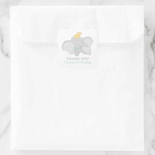 Dumbo 1st Birthday - Thank You Square Sticker (Bag)